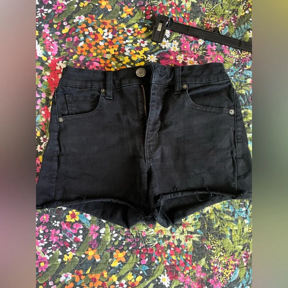 American Eagle Black Denim Distressed Shorts
